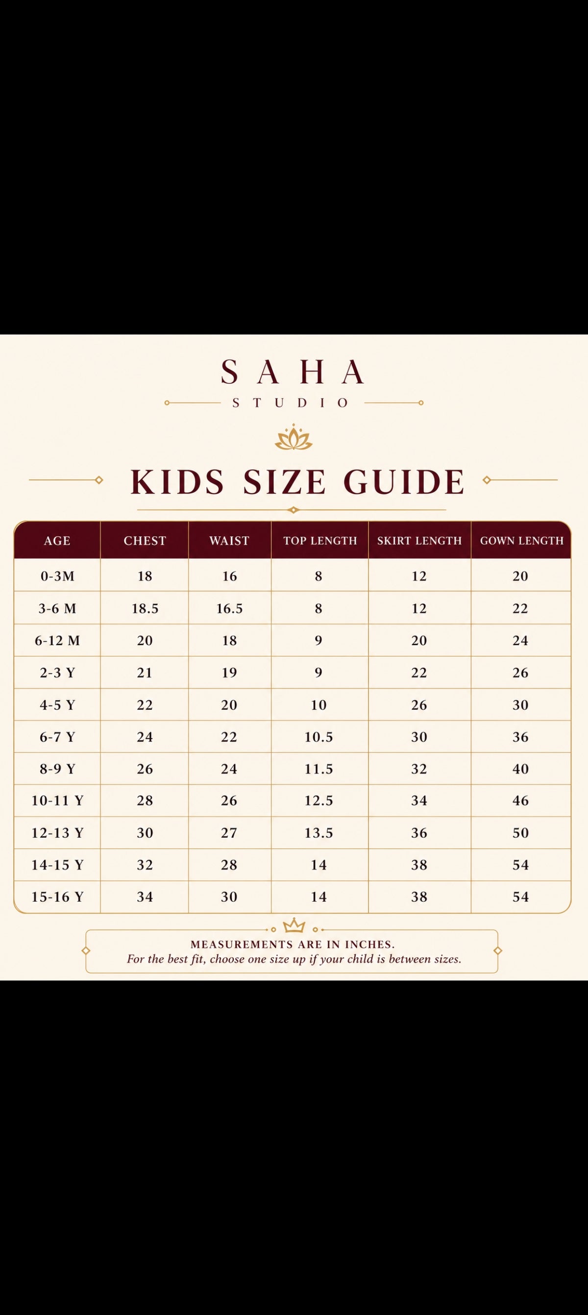 Size Chart for SS50