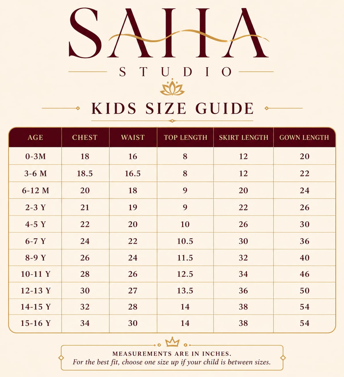 Size Chart for RTWS/04