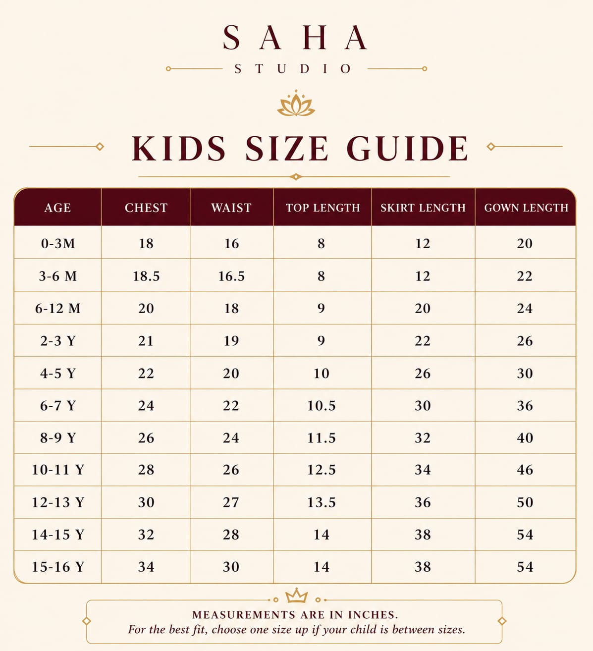 Size Chart for SS05